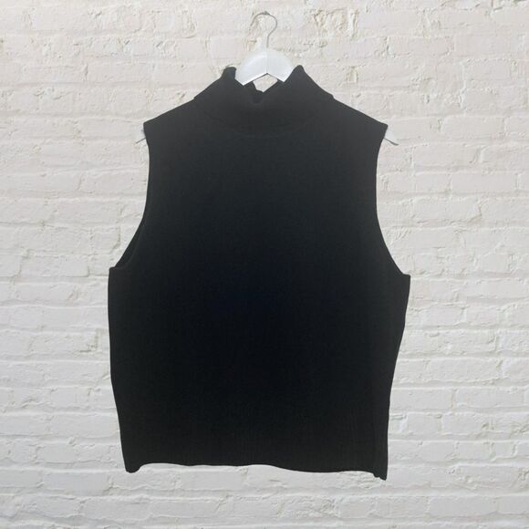 Talbots Sleeveless Turtleneck Sweater XL Black Wool Blend Ribbed Knit - Picture 2 of 11